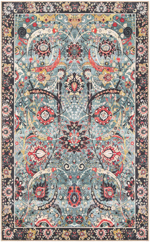 Washable Vintage Green 5' 1 x 8' Timeless Rectangle Area Rug Easy to Clean Stain Resistant & Durable Traditional Classic Vintage Design Carpet for Sale at Rug Engine