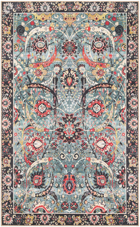 Washable Vintage Green 5' 1 x 8' Timeless Rectangle Area Rug Easy to Clean Stain Resistant & Durable Traditional Classic Vintage Design Carpet for Sale at Rug Engine