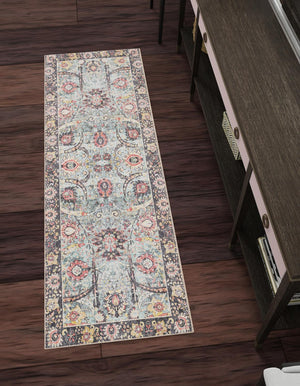 Washable Vintage Green 2' x 5' 1 Timeless Runner Area Rug Easy to Clean Stain Resistant & Durable Traditional Classic Vintage Design Carpet for Sale at Rug Engine