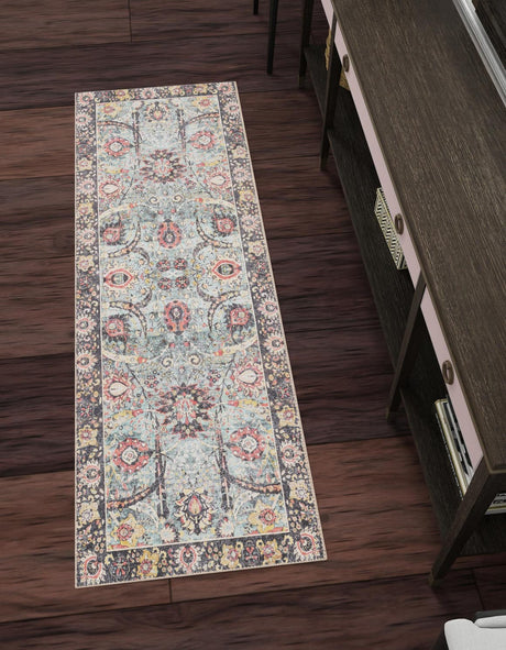 Washable Vintage Green 2' x 5' 1 Timeless Runner Area Rug Easy to Clean Stain Resistant & Durable Traditional Classic Vintage Design Carpet for Sale at Rug Engine
