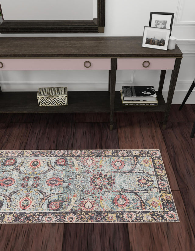 Washable Vintage Green 2' x 6' 1 Timeless Runner Area Rug Easy to Clean Stain Resistant & Durable Traditional Classic Vintage Design Carpet for Sale at Rug Engine