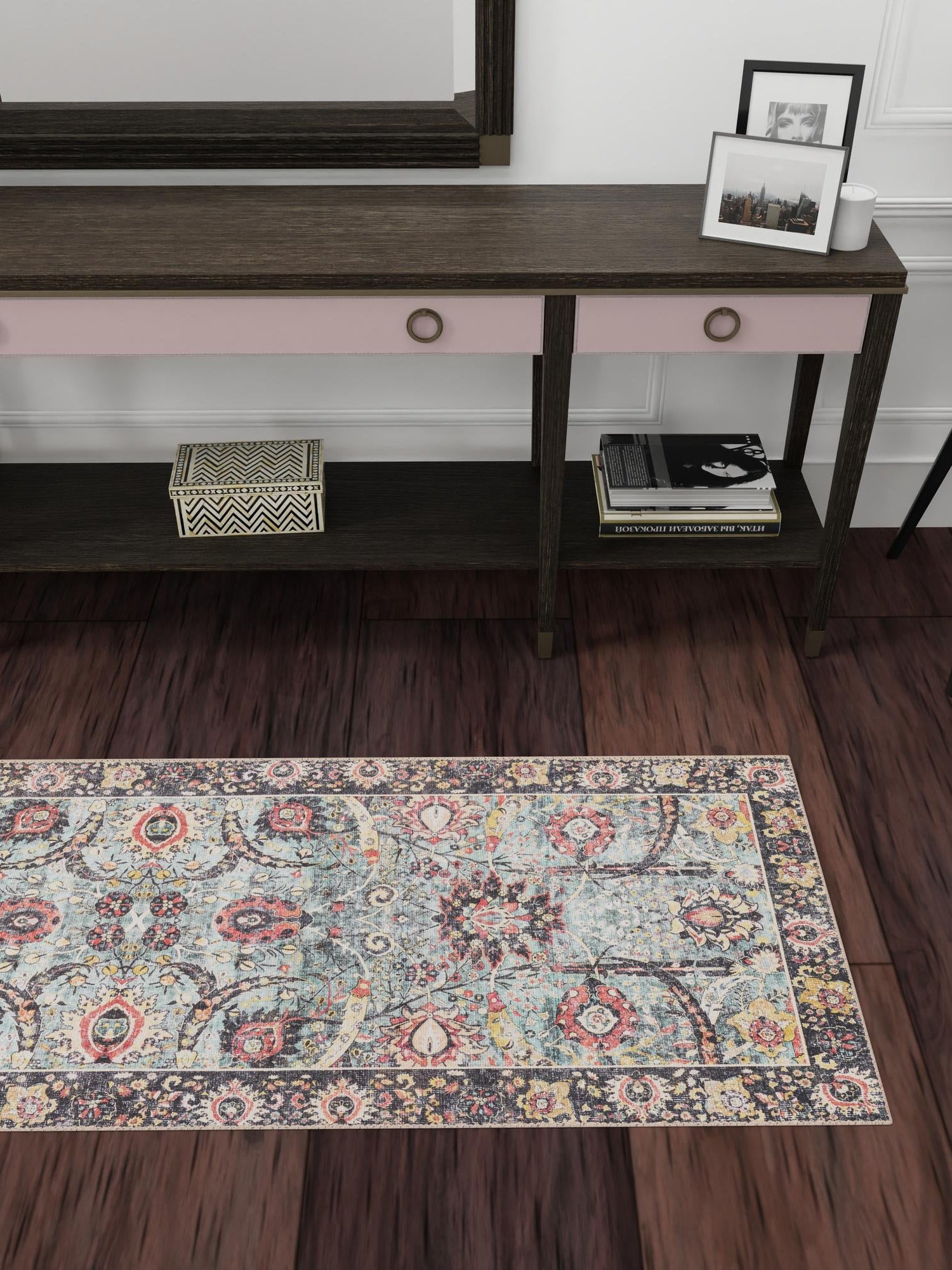 Washable Vintage Green 2' x 5' 1 Timeless Runner Area Rug Easy to Clean Stain Resistant & Durable Traditional Classic Vintage Design Carpet for Sale at Rug Engine