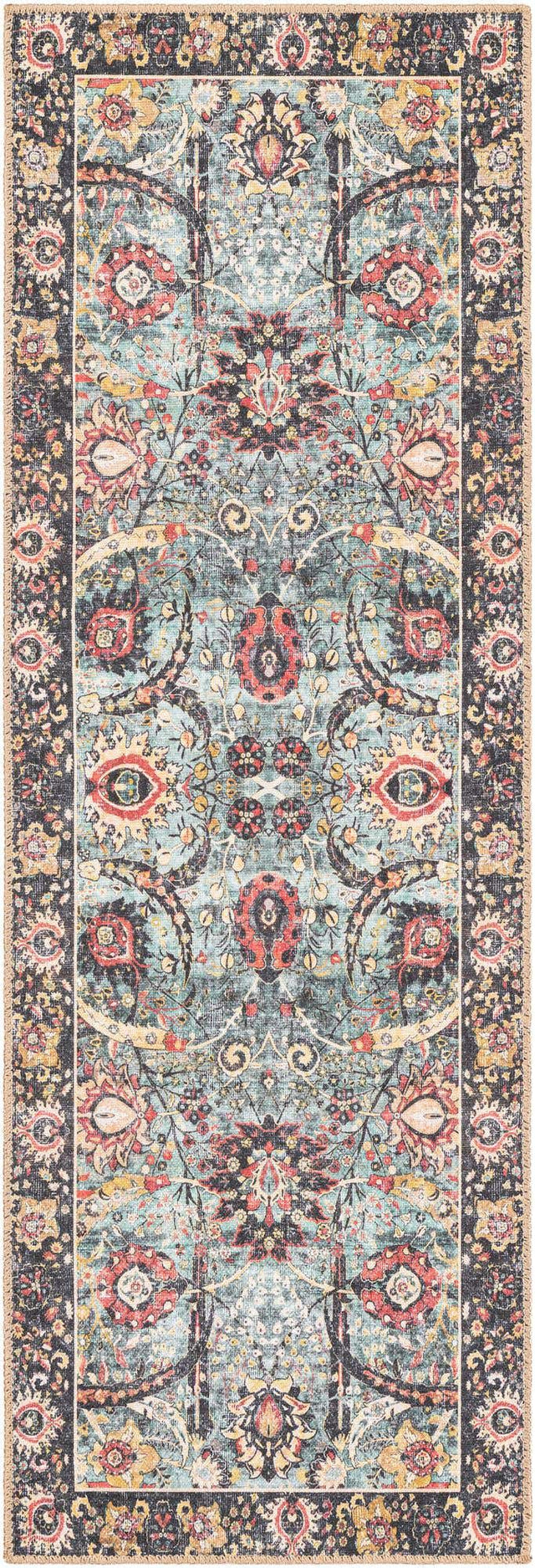 Washable Vintage Green 2' x 6' 1 Timeless Runner Area Rug Easy to Clean Stain Resistant & Durable Traditional Classic Vintage Design Carpet for Sale at Rug Engine