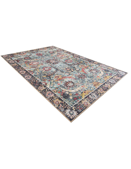 Washable Vintage Green 6' 1 x 9' Timeless Rectangle Area Rug Easy to Clean Stain Resistant & Durable Traditional Classic Vintage Design Carpet for Sale at Rug Engine