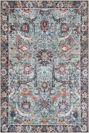 Washable Vintage Green 6' 1 x 9' Timeless Rectangle Area Rug Easy to Clean Stain Resistant & Durable Traditional Classic Vintage Design Carpet for Sale at Rug Engine