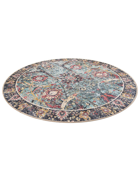 Washable Vintage Green 7' 10 x 7' 10 Timeless Round Area Rug Easy to Clean Stain Resistant & Durable Traditional Classic Vintage Design Carpet for Sale at Rug Engine