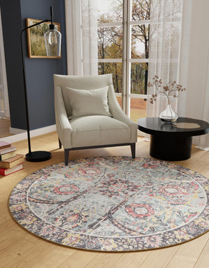 Washable Vintage Green 3' 6 x 3' 6 Timeless Round Area Rug Easy to Clean Stain Resistant & Durable Traditional Classic Vintage Design Carpet for Sale at Rug Engine