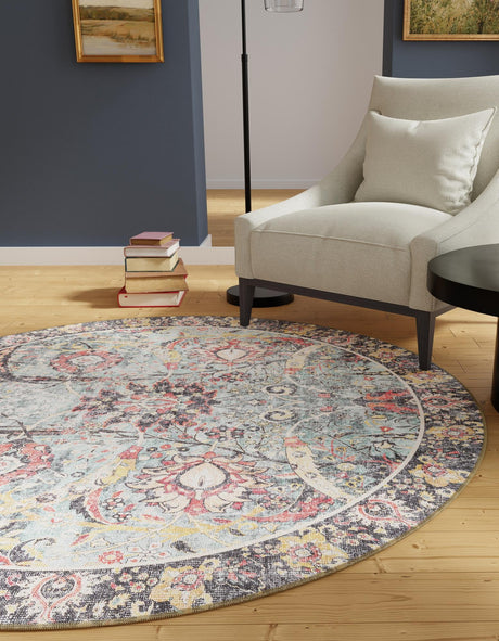 Washable Vintage Green 5' 1 x 5' 1 Timeless Round Area Rug Easy to Clean Stain Resistant & Durable Traditional Classic Vintage Design Carpet for Sale at Rug Engine
