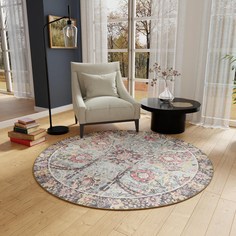 Washable Vintage Green 5' 1 x 5' 1 Timeless Round Area Rug Easy to Clean Stain Resistant & Durable Traditional Classic Vintage Design Carpet for Sale at Rug Engine