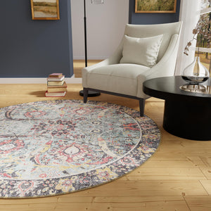 Washable Vintage Green 7' 10 x 7' 10 Timeless Round Area Rug Easy to Clean Stain Resistant & Durable Traditional Classic Vintage Design Carpet for Sale at Rug Engine