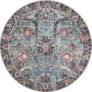 Washable Vintage Green 7' 10 x 7' 10 Timeless Round Area Rug Easy to Clean Stain Resistant & Durable Traditional Classic Vintage Design Carpet for Sale at Rug Engine