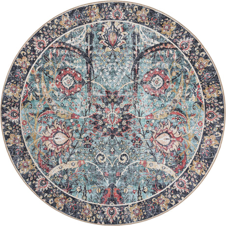 Washable Vintage Green 7' 10 x 7' 10 Timeless Round Area Rug Easy to Clean Stain Resistant & Durable Traditional Classic Vintage Design Carpet for Sale at Rug Engine