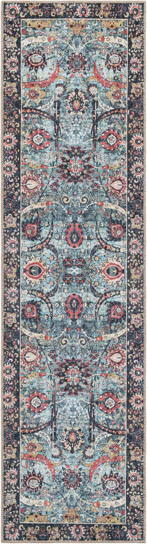 Washable Vintage Green 2' x 8' Timeless Runner Area Rug Easy to Clean Stain Resistant & Durable Traditional Classic Vintage Design Carpet for Sale at Rug Engine