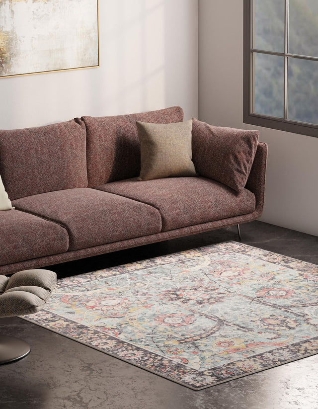 Washable Vintage Green 7' 10 x 7' 10 Timeless Square Area Rug Easy to Clean Stain Resistant & Durable Traditional Classic Vintage Design Carpet for Sale at Rug Engine