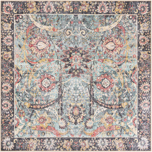 Washable Vintage Green 7' 10 x 7' 10 Timeless Square Area Rug Easy to Clean Stain Resistant & Durable Traditional Classic Vintage Design Carpet for Sale at Rug Engine