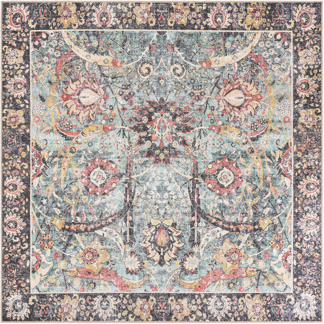 Washable Vintage Green 7' 10 x 7' 10 Timeless Square Area Rug Easy to Clean Stain Resistant & Durable Traditional Classic Vintage Design Carpet for Sale at Rug Engine