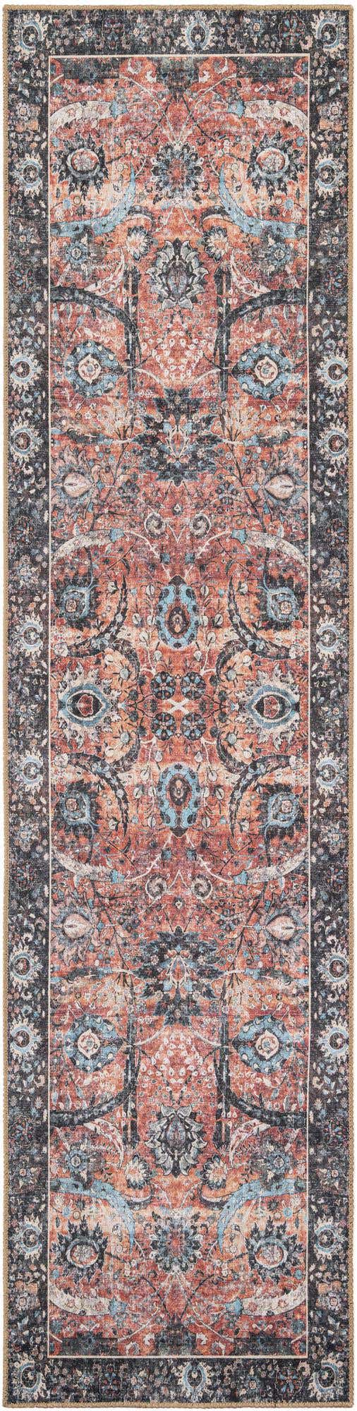 Washable Vintage Rust Red 2' 7 x 10' Timeless Runner Area Rug Easy to Clean Stain Resistant & Durable Traditional Classic Vintage Design Carpet for Sale at Rug Engine