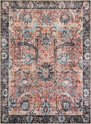 Washable Vintage Rust Red 9' 5 x 13' 1 Timeless Rectangle Area Rug Easy to Clean Stain Resistant & Durable Traditional Classic Vintage Design Carpet for Sale at Rug Engine