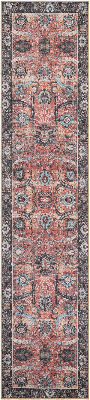 Washable Vintage Rust Red 2' 7 x 12' Timeless Runner Area Rug Easy to Clean Stain Resistant & Durable Traditional Classic Vintage Design Carpet for Sale at Rug Engine