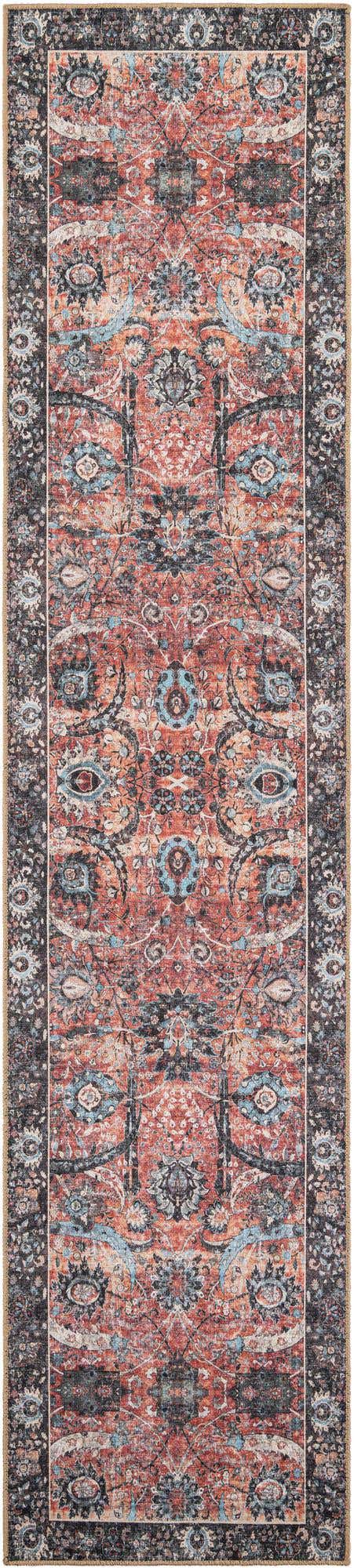 Washable Vintage Rust Red 2' 7 x 12' Timeless Runner Area Rug Easy to Clean Stain Resistant & Durable Traditional Classic Vintage Design Carpet for Sale at Rug Engine