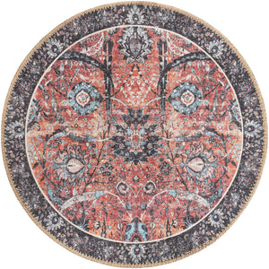 Vintage Rust Red 2' x 2' Timeless Washable Round Rug