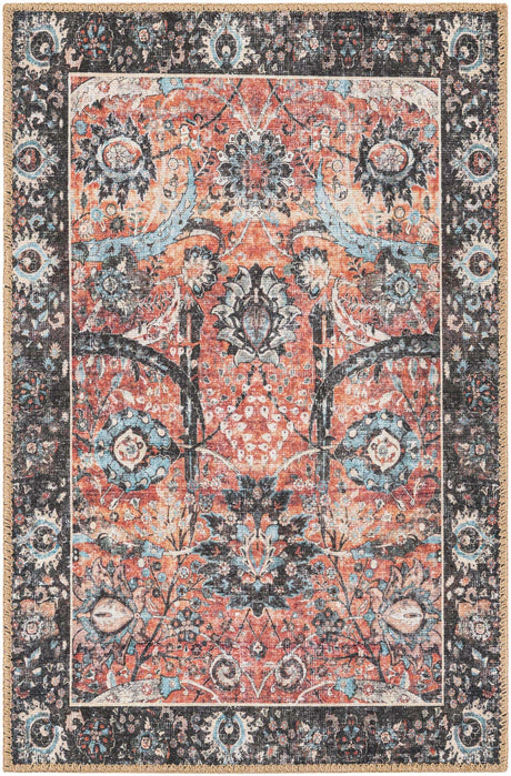 Washable Vintage Rust Red 2' x 3' 1 Timeless Rectangle Area Rug Easy to Clean Stain Resistant & Durable Traditional Classic Vintage Design Carpet for Sale at Rug Engine
