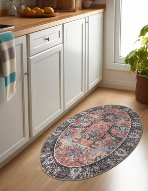 Washable Vintage Rust Red 2' x 3' 1 Timeless Oval Area Rug Easy to Clean Stain Resistant & Durable Traditional Classic Vintage Design Carpet for Sale at Rug Engine