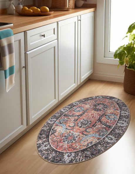 Washable Vintage Rust Red 2' x 3' 1 Timeless Oval Area Rug Easy to Clean Stain Resistant & Durable Traditional Classic Vintage Design Carpet for Sale at Rug Engine