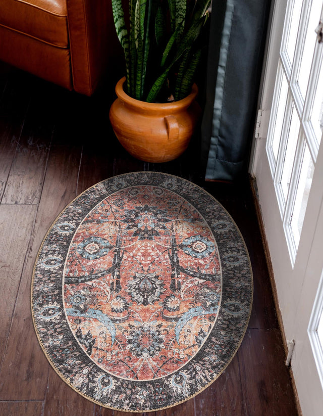 Washable Vintage Rust Red 2' x 3' 1 Timeless Oval Area Rug Easy to Clean Stain Resistant & Durable Traditional Classic Vintage Design Carpet for Sale at Rug Engine