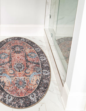 Washable Vintage Rust Red 2' x 3' 1 Timeless Oval Area Rug Easy to Clean Stain Resistant & Durable Traditional Classic Vintage Design Carpet for Sale at Rug Engine