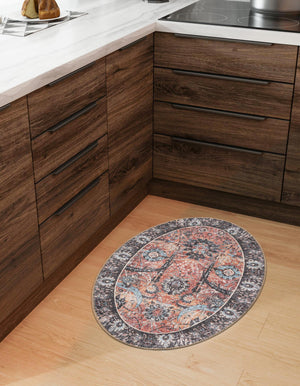Washable Vintage Rust Red 2' x 3' 1 Timeless Oval Area Rug Easy to Clean Stain Resistant & Durable Traditional Classic Vintage Design Carpet for Sale at Rug Engine
