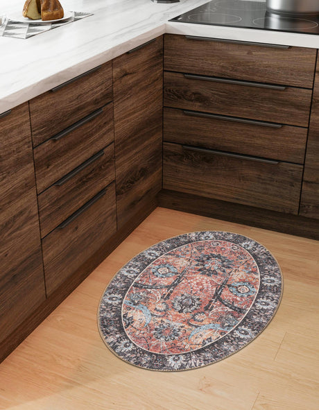 Washable Vintage Rust Red 2' x 3' 1 Timeless Oval Area Rug Easy to Clean Stain Resistant & Durable Traditional Classic Vintage Design Carpet for Sale at Rug Engine