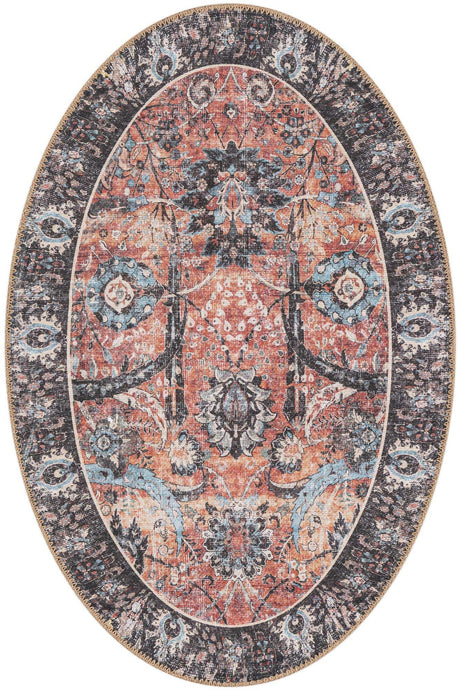 Washable Vintage Rust Red 2' x 3' 1 Timeless Oval Area Rug Easy to Clean Stain Resistant & Durable Traditional Classic Vintage Design Carpet for Sale at Rug Engine