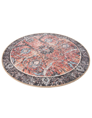 Washable Vintage Rust Red 3' 6 x 3' 6 Timeless Round Area Rug Easy to Clean Stain Resistant & Durable Traditional Classic Vintage Design Carpet for Sale at Rug Engine