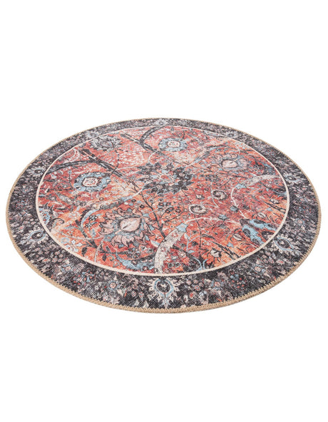 Washable Vintage Rust Red 3' 6 x 3' 6 Timeless Round Area Rug Easy to Clean Stain Resistant & Durable Traditional Classic Vintage Design Carpet for Sale at Rug Engine