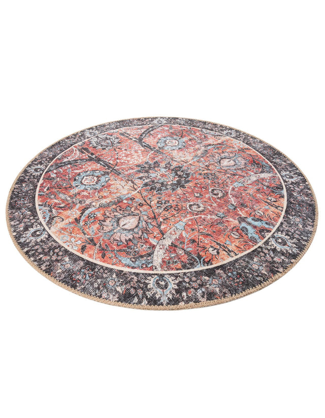 Washable Vintage Rust Red 3' 6 x 3' 6 Timeless Round Area Rug Easy to Clean Stain Resistant & Durable Traditional Classic Vintage Design Carpet for Sale at Rug Engine