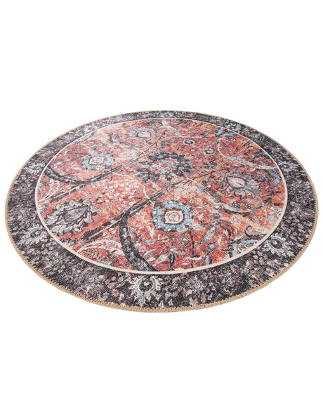 Washable Vintage Rust Red 3' 6 x 3' 6 Timeless Round Area Rug Easy to Clean Stain Resistant & Durable Traditional Classic Vintage Design Carpet for Sale at Rug Engine