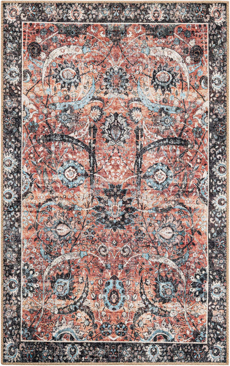 Washable Vintage Rust Red 3' 6 x 5' 6 Timeless Rectangle Area Rug Easy to Clean Stain Resistant & Durable Traditional Classic Vintage Design Carpet for Sale at Rug Engine