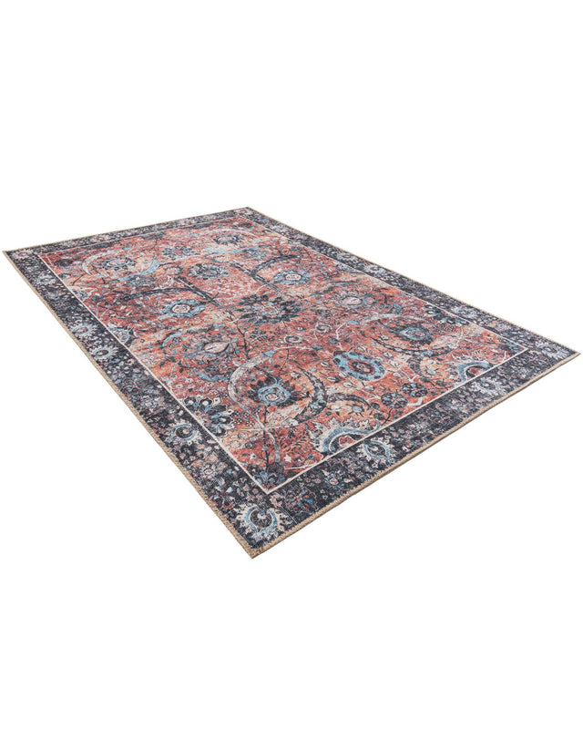 Washable Vintage Rust Red 4' 1 x 6' 1 Timeless Rectangle Area Rug Easy to Clean Stain Resistant & Durable Traditional Classic Vintage Design Carpet for Sale at Rug Engine