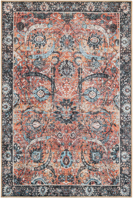 Washable Vintage Rust Red 4' 1 x 6' 1 Timeless Rectangle Area Rug Easy to Clean Stain Resistant & Durable Traditional Classic Vintage Design Carpet for Sale at Rug Engine