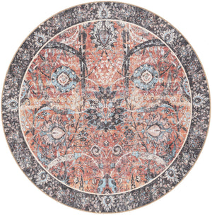 Washable Vintage Rust Red 5' 1 x 5' 1 Timeless Round Area Rug Easy to Clean Stain Resistant & Durable Traditional Classic Vintage Design Carpet for Sale at Rug Engine