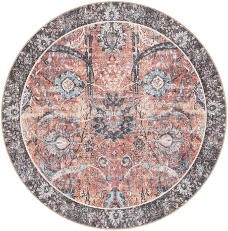Washable Vintage Rust Red 5' 1 x 5' 1 Timeless Round Area Rug Easy to Clean Stain Resistant & Durable Traditional Classic Vintage Design Carpet for Sale at Rug Engine