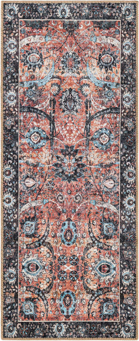 Washable Vintage Rust Red 2' x 5' 1 Timeless Runner Area Rug Easy to Clean Stain Resistant & Durable Traditional Classic Vintage Design Carpet for Sale at Rug Engine