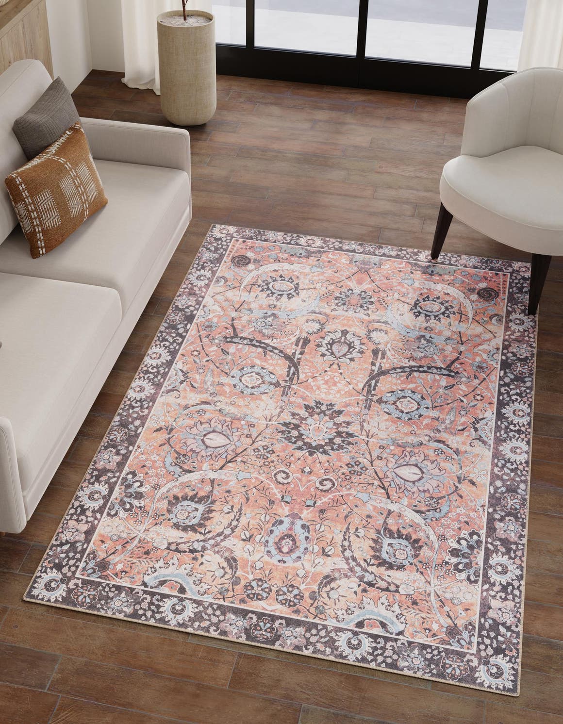 Washable Vintage Rust Red 7' 10 x 10' Timeless Rectangle Area Rug Easy to Clean Stain Resistant & Durable Traditional Classic Vintage Design Carpet for Sale at Rug Engine