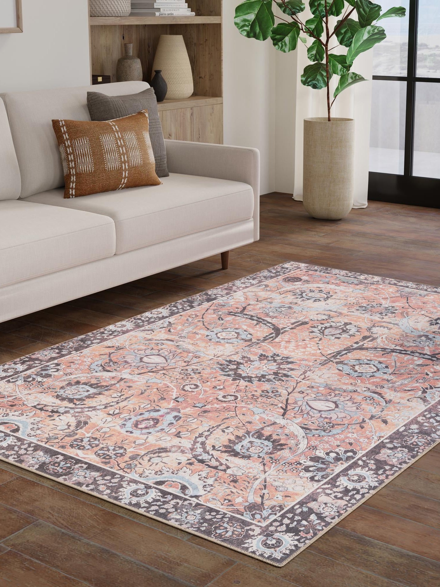 Washable Vintage Rust Red 8' 4 x 12' Timeless Rectangle Area Rug Easy to Clean Stain Resistant & Durable Traditional Classic Vintage Design Carpet for Sale at Rug Engine