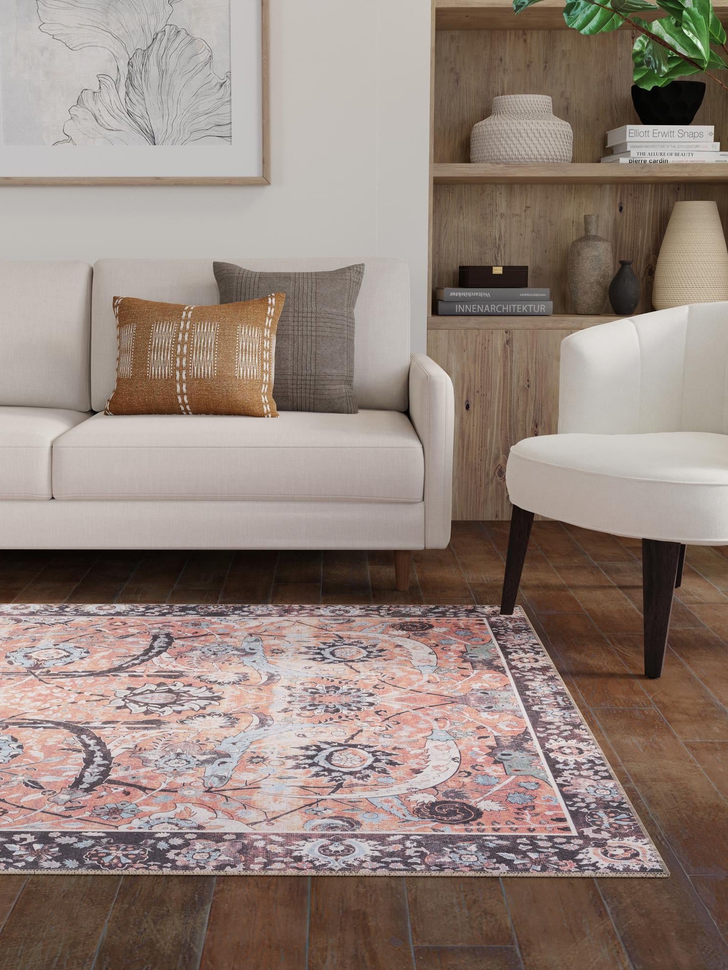 Washable Vintage Rust Red 6' 1 x 9' Timeless Rectangle Area Rug Easy to Clean Stain Resistant & Durable Traditional Classic Vintage Design Carpet for Sale at Rug Engine
