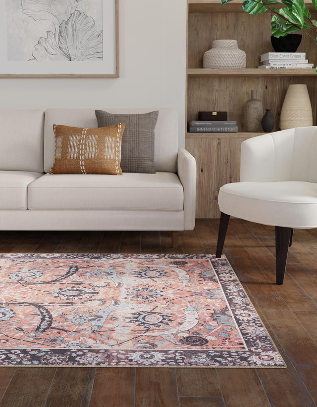 Washable Vintage Rust Red 3' 6 x 5' 6 Timeless Rectangle Area Rug Easy to Clean Stain Resistant & Durable Traditional Classic Vintage Design Carpet for Sale at Rug Engine