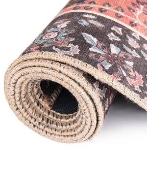 Washable Vintage Rust Red 5' 1 x 8' Timeless Rectangle Area Rug Easy to Clean Stain Resistant & Durable Traditional Classic Vintage Design Carpet for Sale at Rug Engine