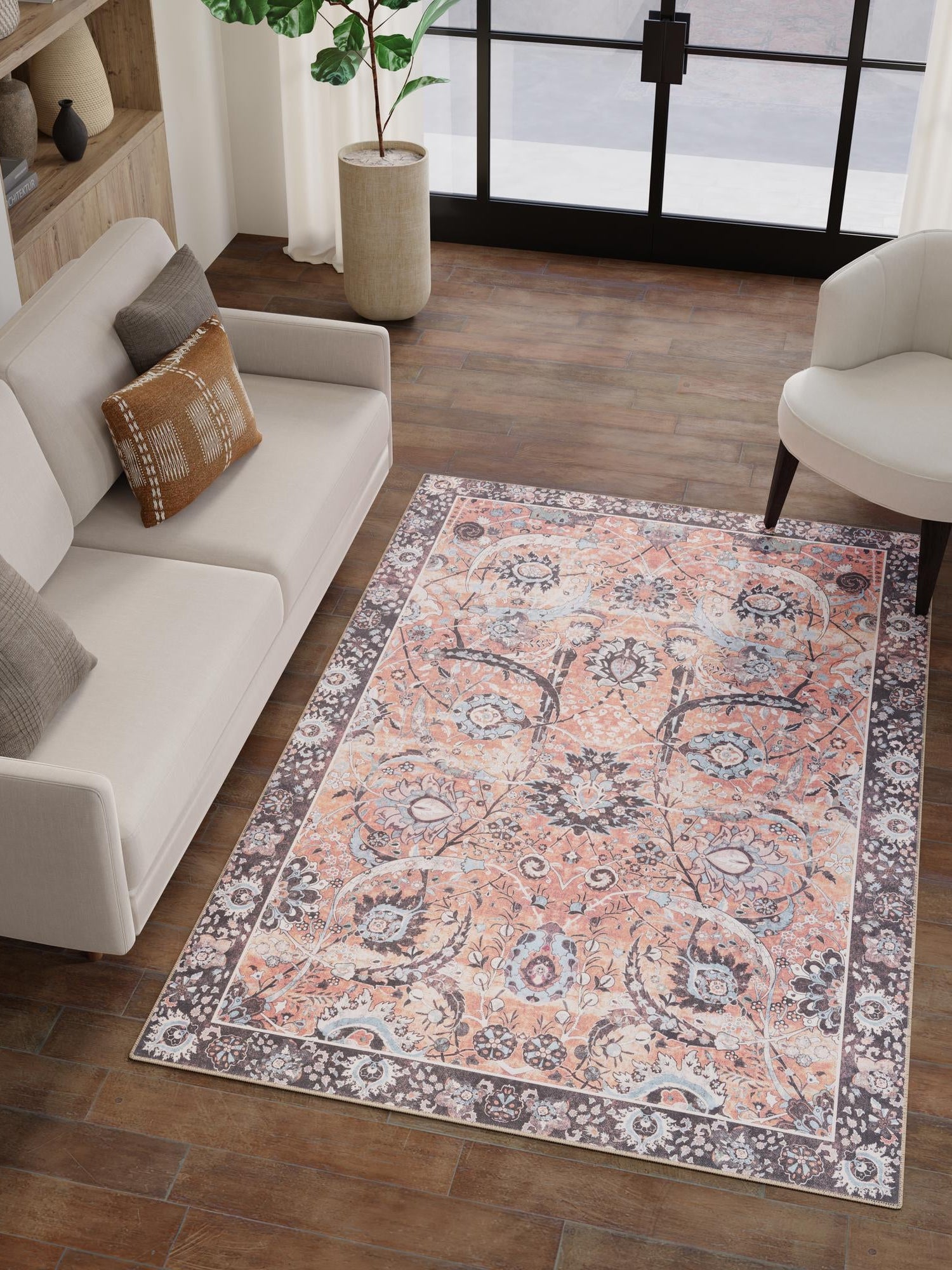 Washable Vintage Rust Red 5' 1 x 8' Timeless Rectangle Area Rug Easy to Clean Stain Resistant & Durable Traditional Classic Vintage Design Carpet for Sale at Rug Engine