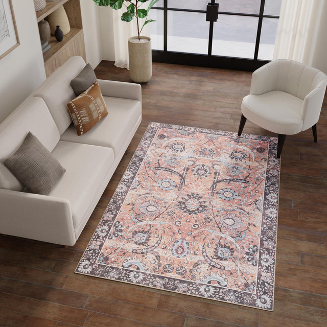 Washable Vintage Rust Red 5' 1 x 8' Timeless Rectangle Area Rug Easy to Clean Stain Resistant & Durable Traditional Classic Vintage Design Carpet for Sale at Rug Engine
